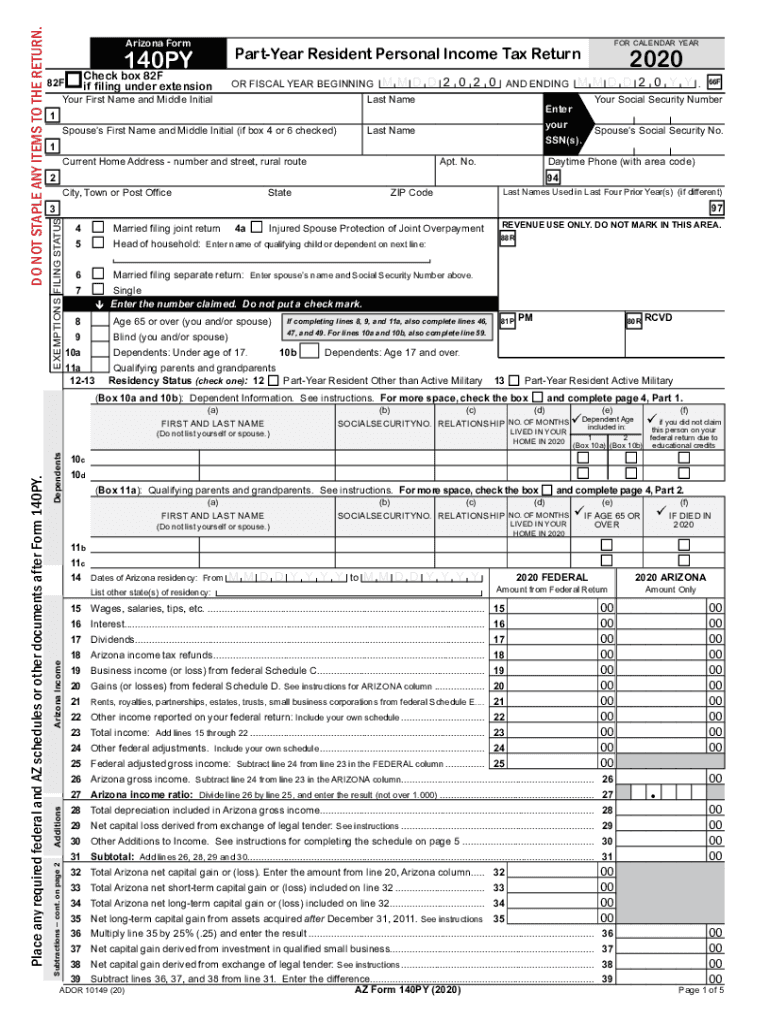 Fillable Online Fillable Online azdor Arizona Form 140PY azdor Fax Email Fax Email Print