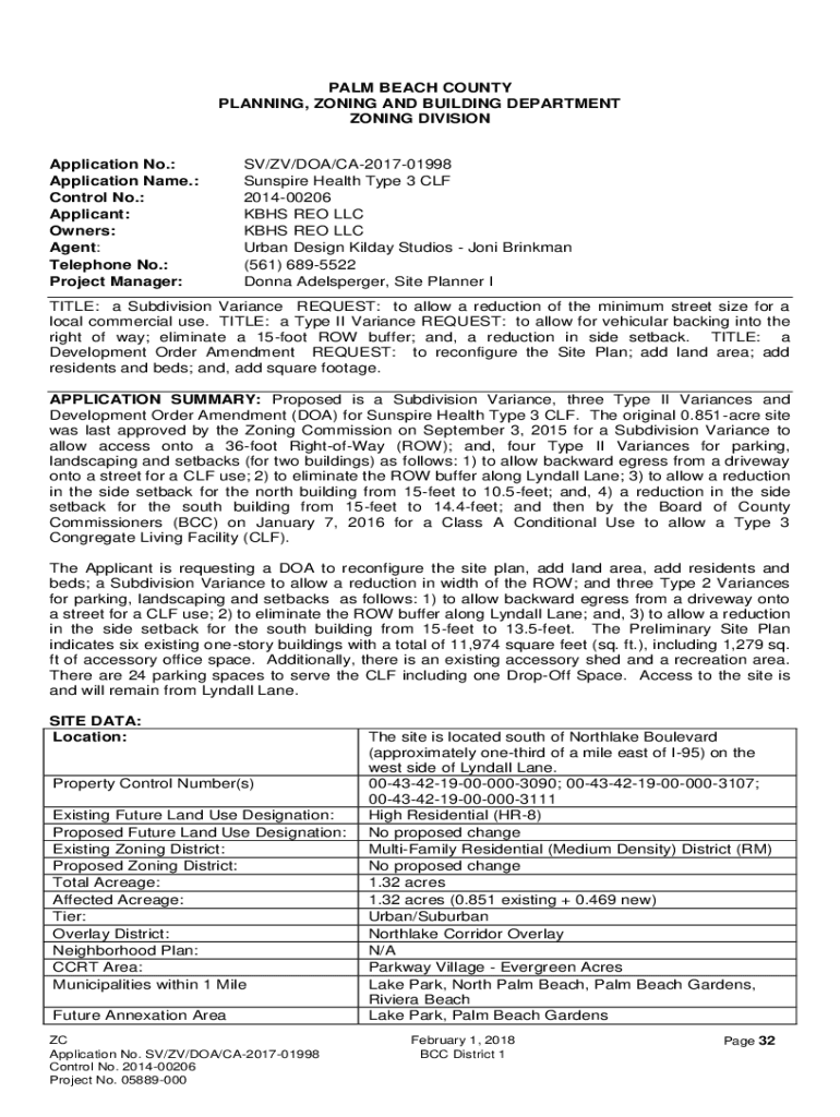 Fillable Online SV/ZV/DOA/CA201701998 Application Palm Beach County