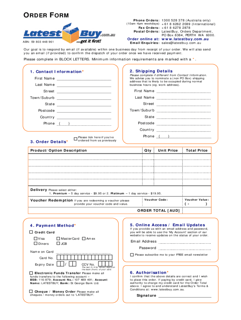 Fillable Online orderForm.pdf. Order Form Fax Email Print - pdfFiller