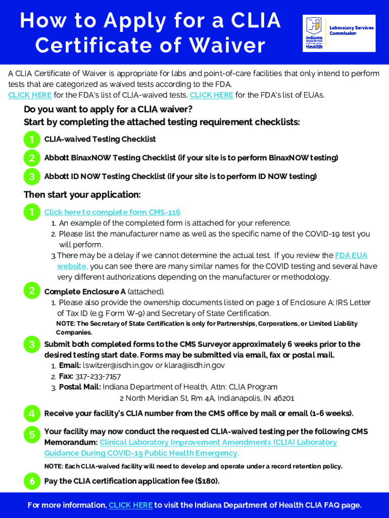 Fillable Online How to Apply for a CLIA Certificate, Including