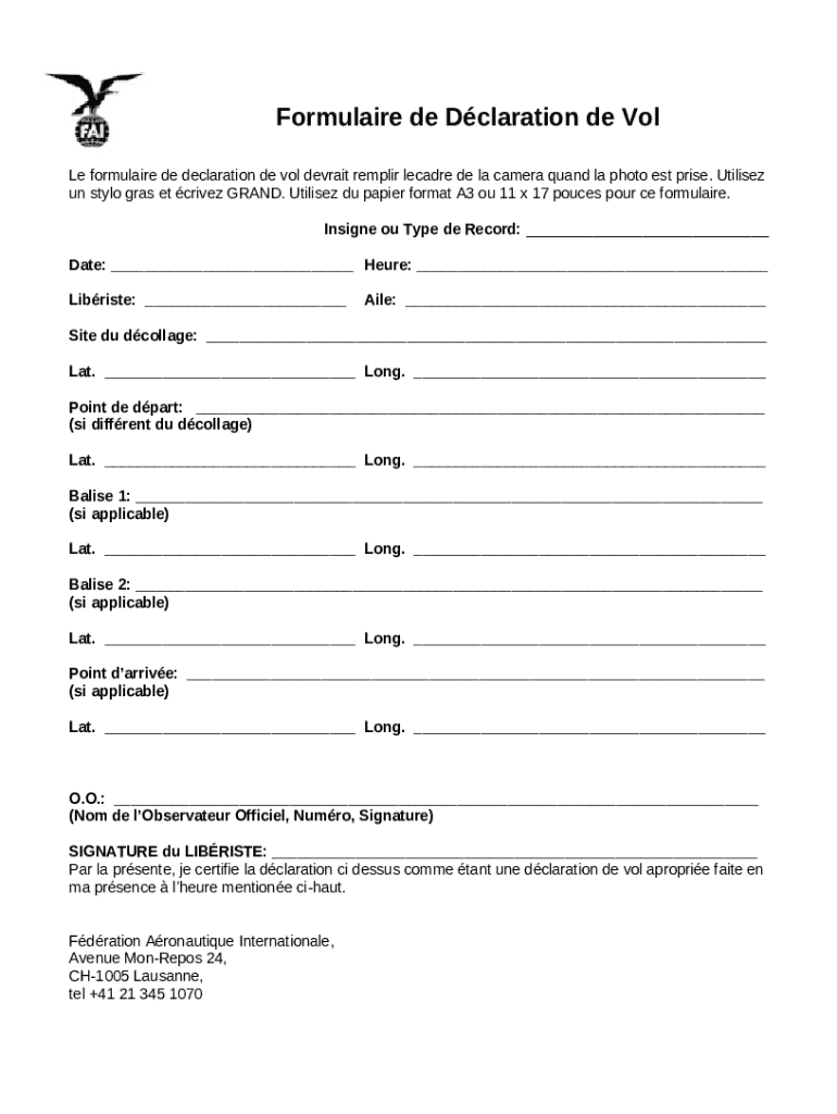 Flight Declaration Doc Template pdfFiller