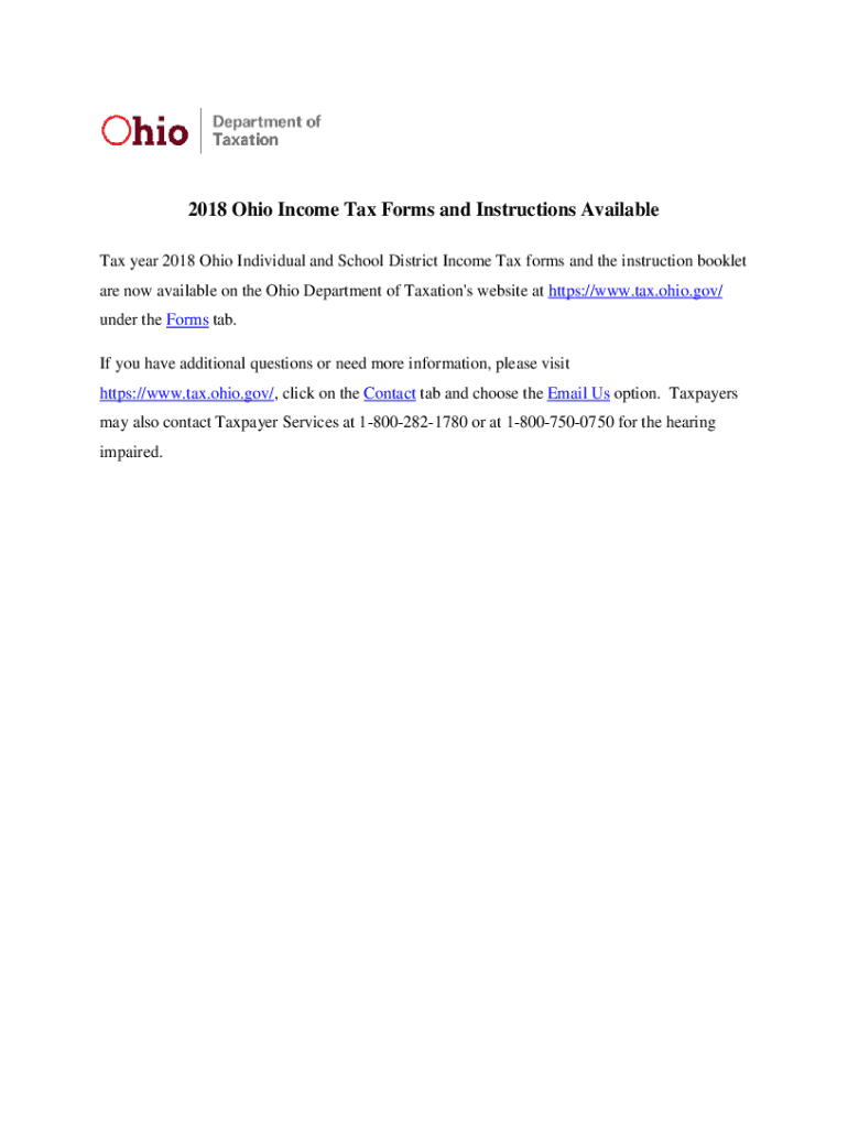 Fillable Online tax ohio 2018 Ohio Tax Forms and Instructions