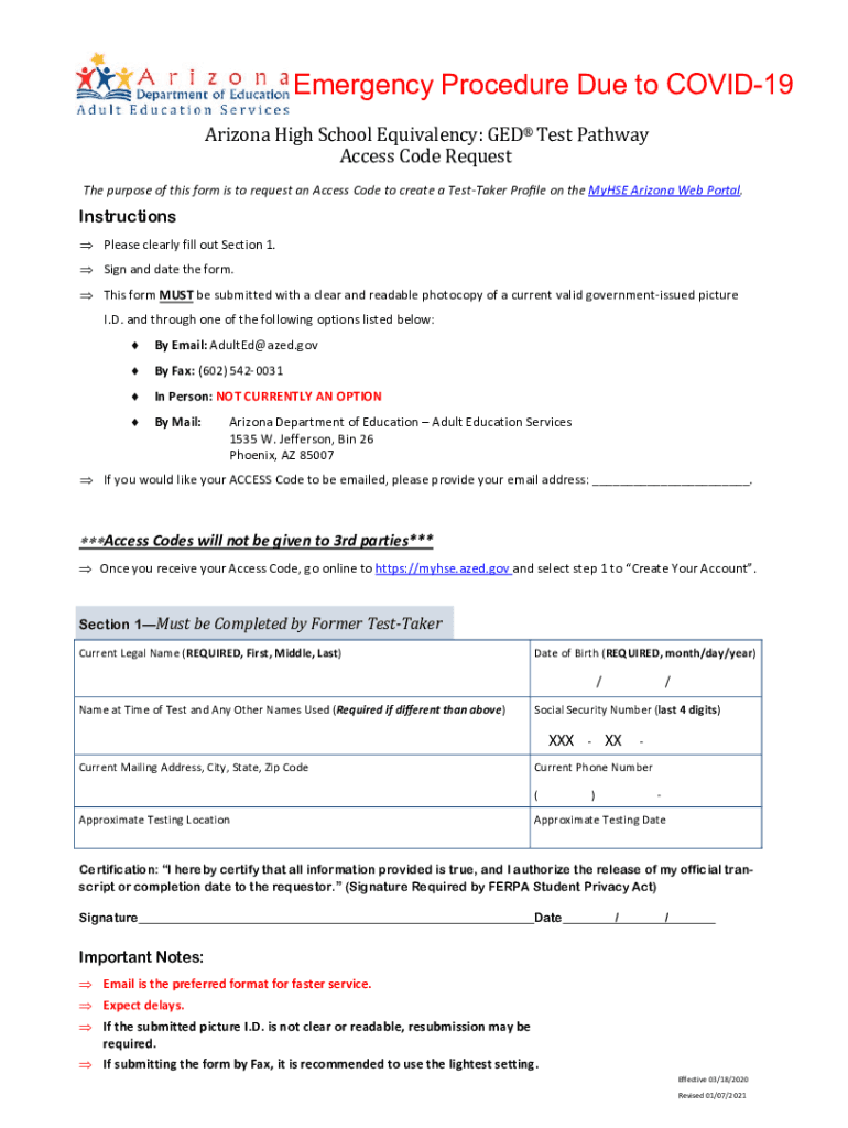 HSEAccessCodeRequestForm.pub Preview on Page 1