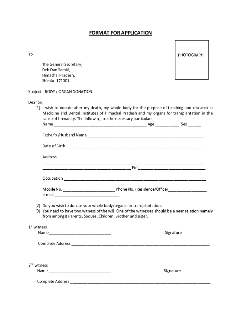 Fillable Online Subject:- BODY / ORGAN DONATION Fax Email Print - pdfFiller