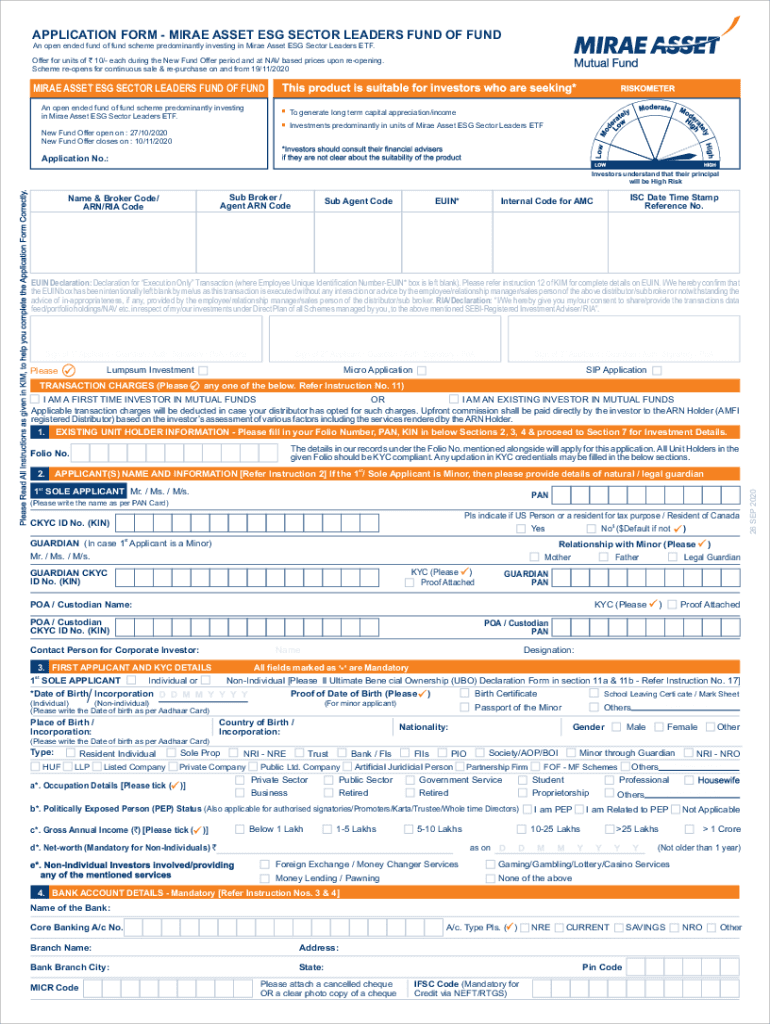 Fillable Online Mirae Asset ESG Sector Leaders Fund of Fund form ...