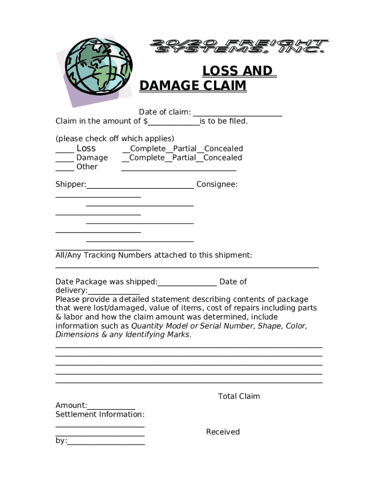 Cargo Claim s YRC Freight LTL Carrier Since 1924 Doc Template pdfFiller