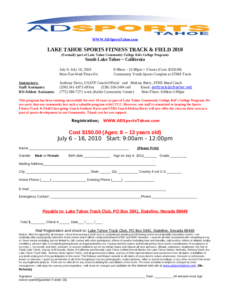 The 11th Lake Tahoe Marathon Week Doc Template pdfFiller