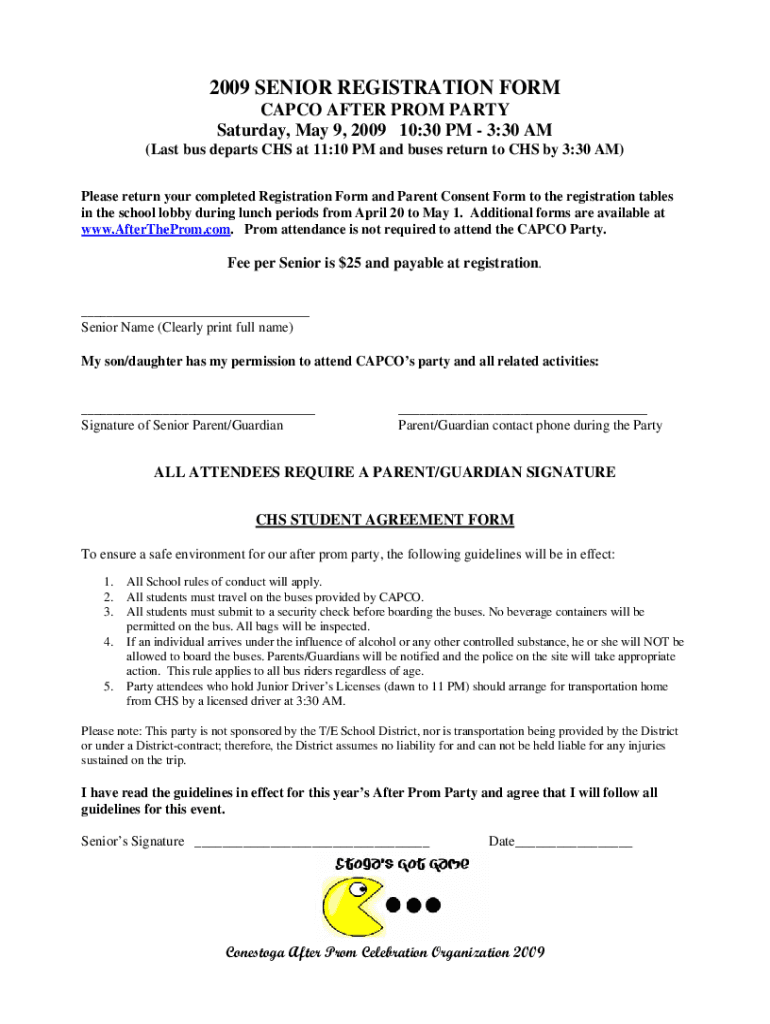 Fillable Online Conestoga High School Junior Class After Prom Party Fax