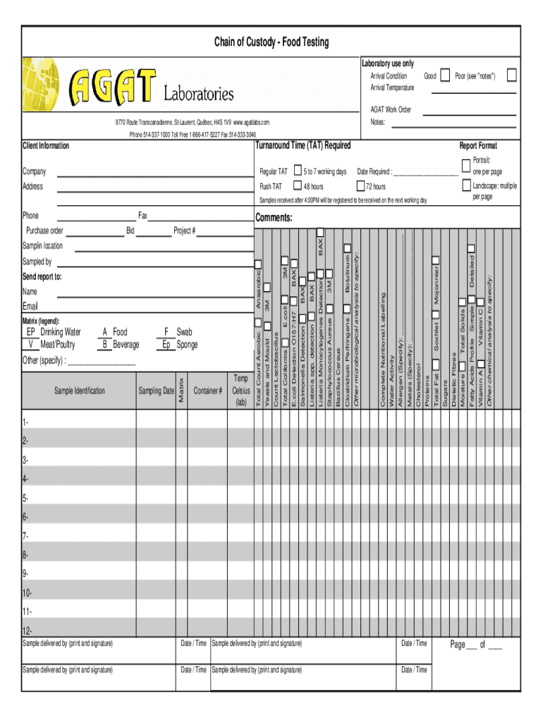 Fillable Online Chain of Custody Food Testing Fax Email Print pdfFiller