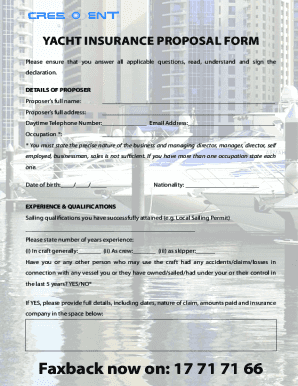 yacht insurance proposal form