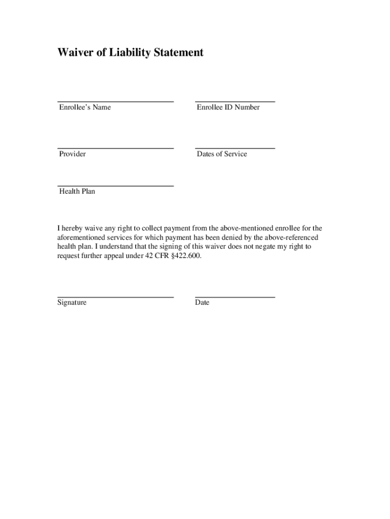 Fillable Online Medicare Model Waiver of Liability Form Fax Email Print
