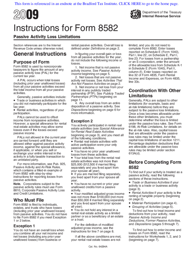 Fillable Online 2009 Instruction 8582. Instructions for Form 8582