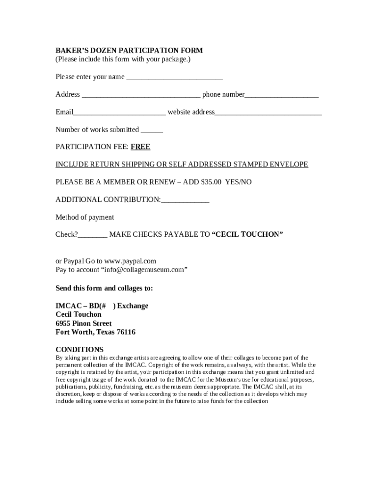Bakers Dozen 8th International Collage Exchange Doc Template pdfFiller