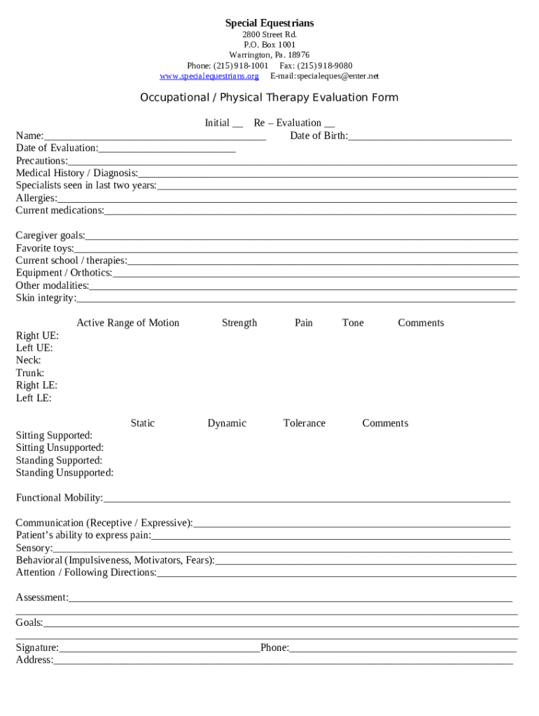 Occupational / Physical Therapy Evaluation Doc Template | pdfFiller