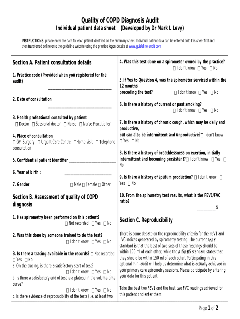 INSTRUCTIONS Please Enter The Data For Each Patient Identified On The