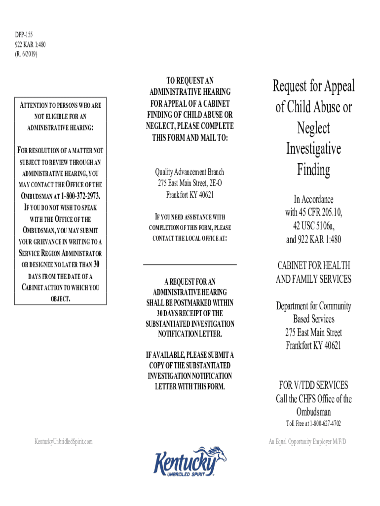 Request for Appeal of Child Abuse or Neglect Investigative Preview on Page 1