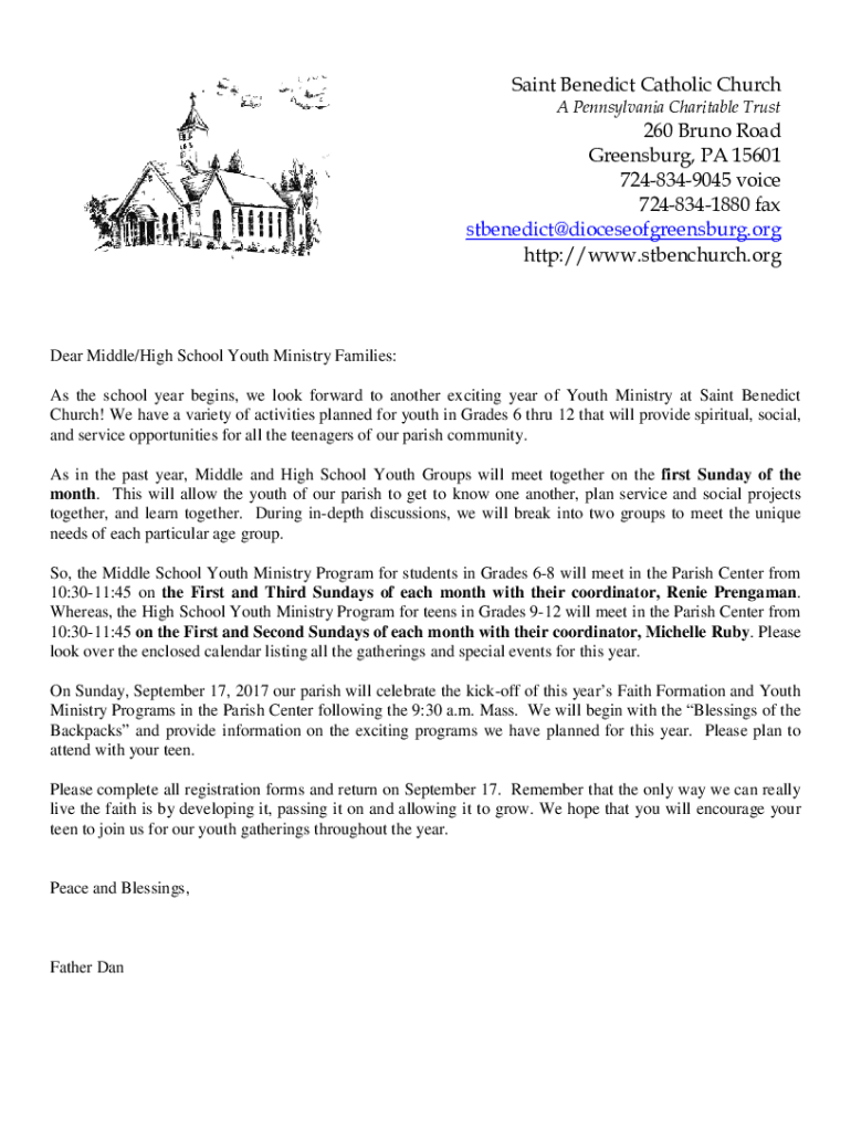 Fillable Online Saint Benedict Catholic Church 260 Bruno Road Greensburg, PA Fax Email Print