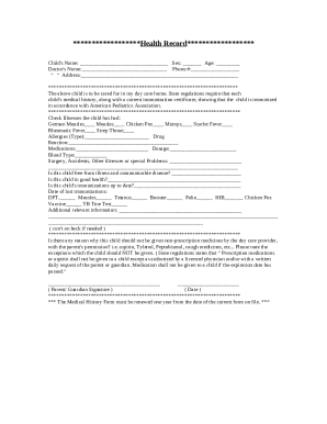 Child Medical History Form