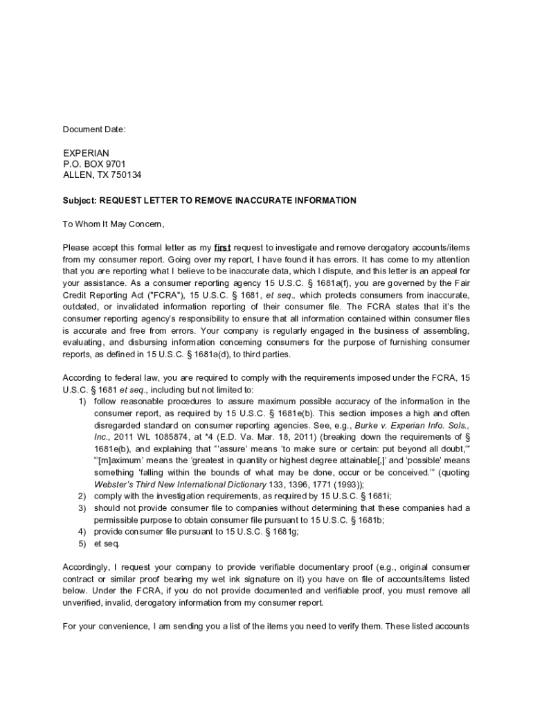 Fillable Online New 2021 Experian Dispute Sample Letter - Template