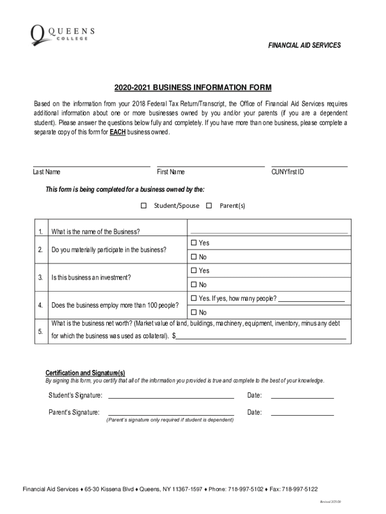 Fillable Online 2020-2021 BUSINESS INFORMATION FORM Fax Email Print ...