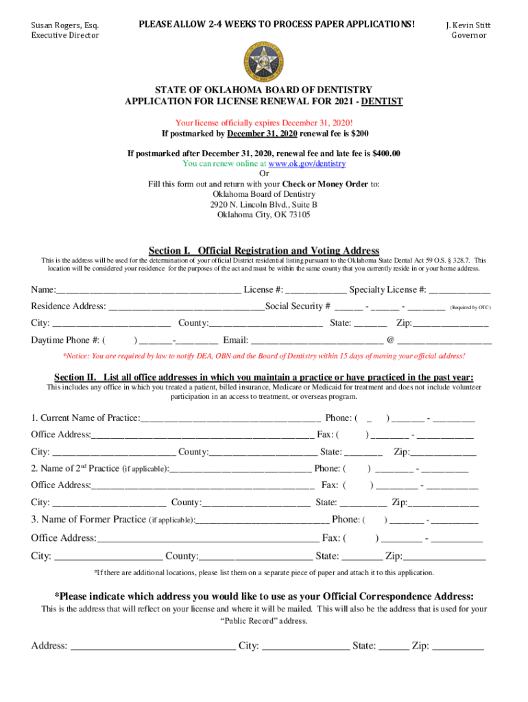 Fillable Online 2021 Dentist Renewal Form Fax Email Print pdfFiller