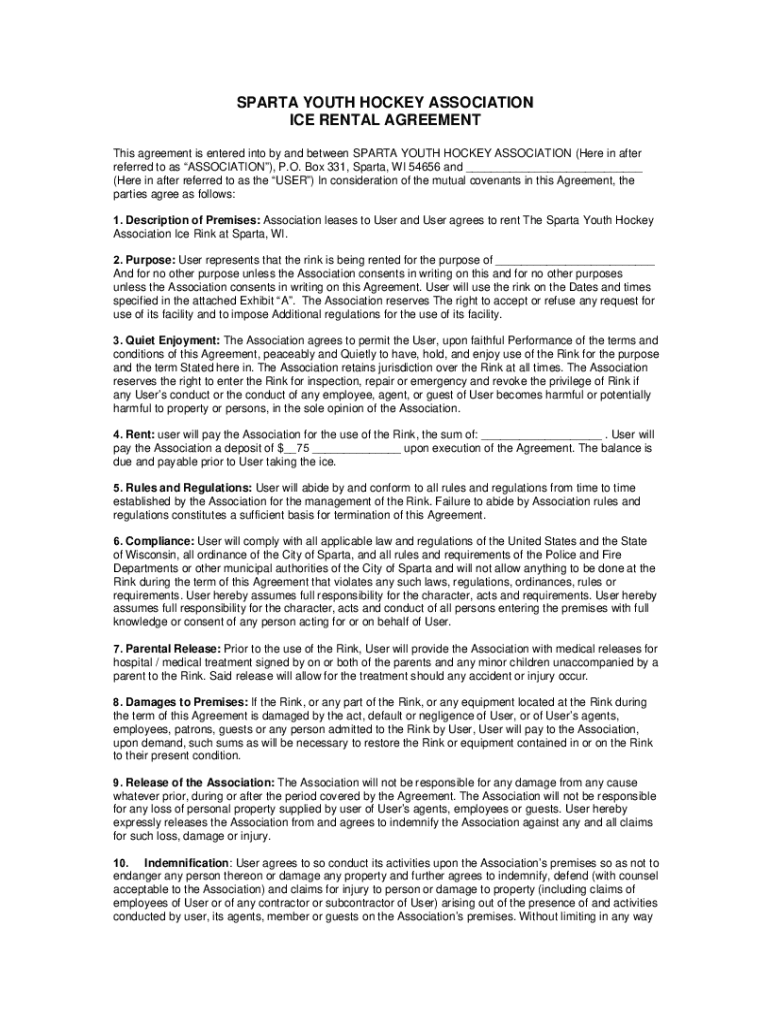 Fillable Online Sparta Youth Hockey Ice RentalCoulee Region Sparta