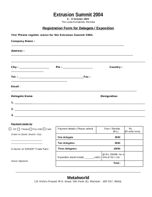 Registration Form for Delegate / Exposition