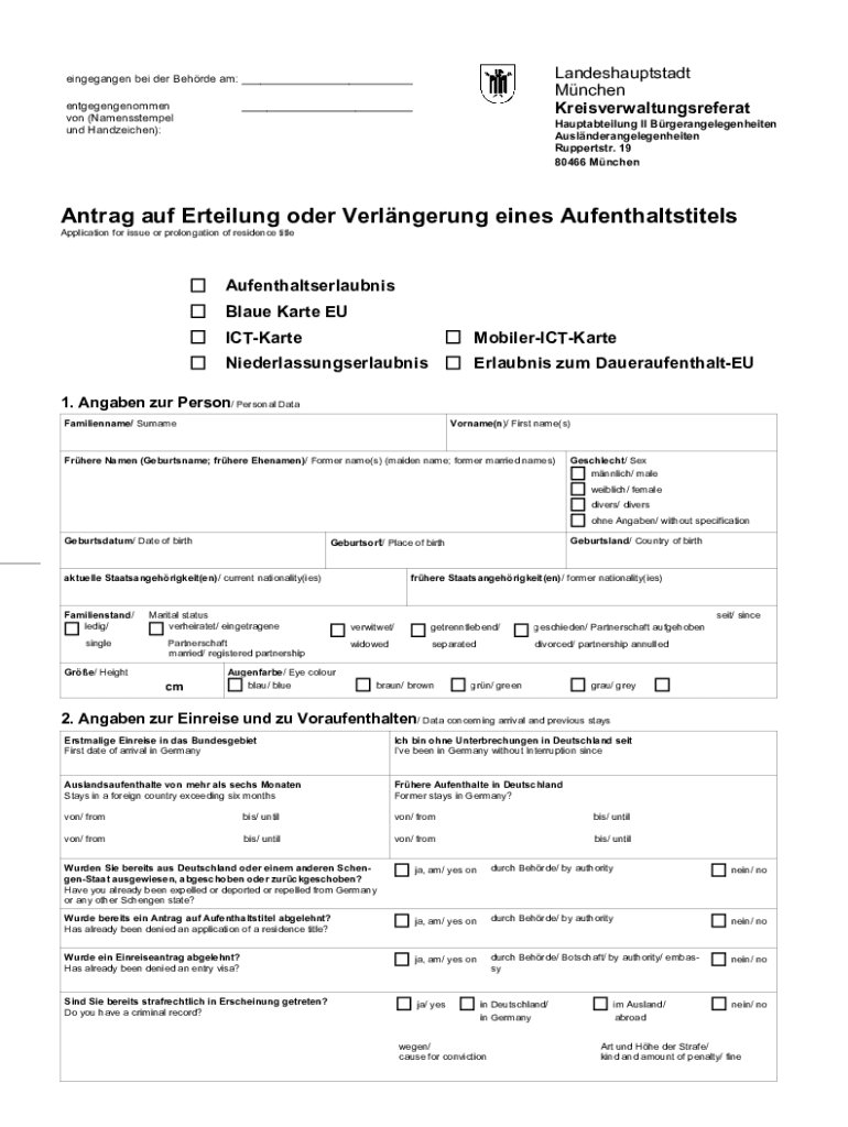 Antrag Auf Erteilung Verlängerung Eines Aufenthaltstitels Fillable Online Antrag auf Erteilung oder Verlngerung eines