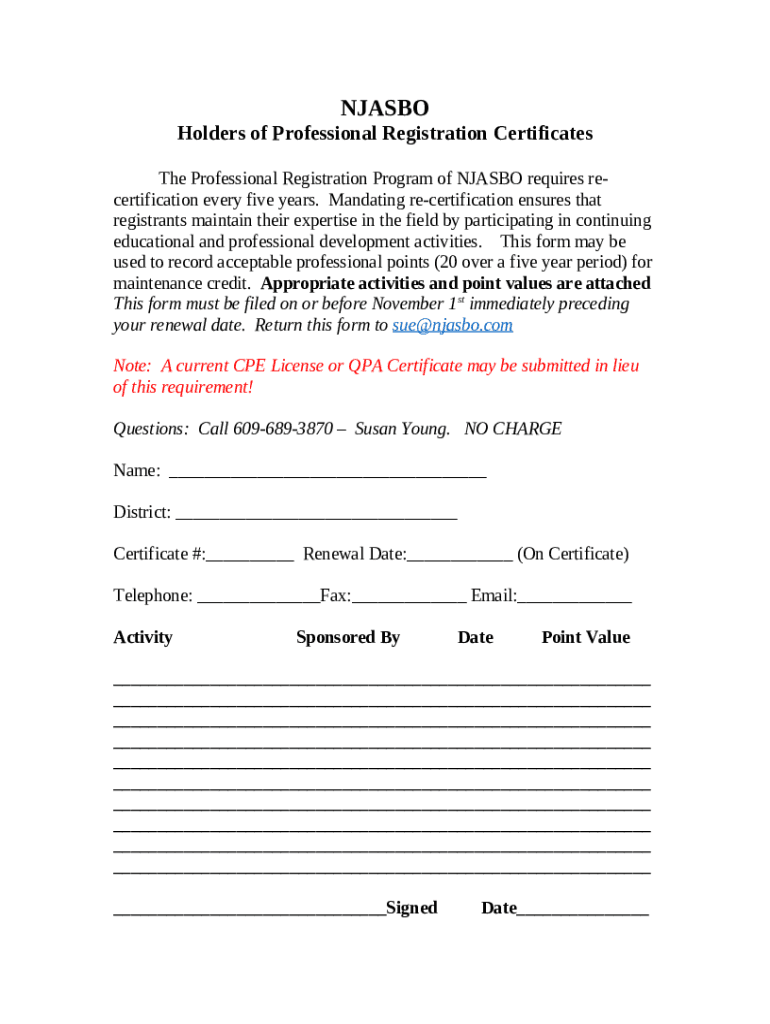 Holders of Professional Registration Certificates Doc Template pdfFiller