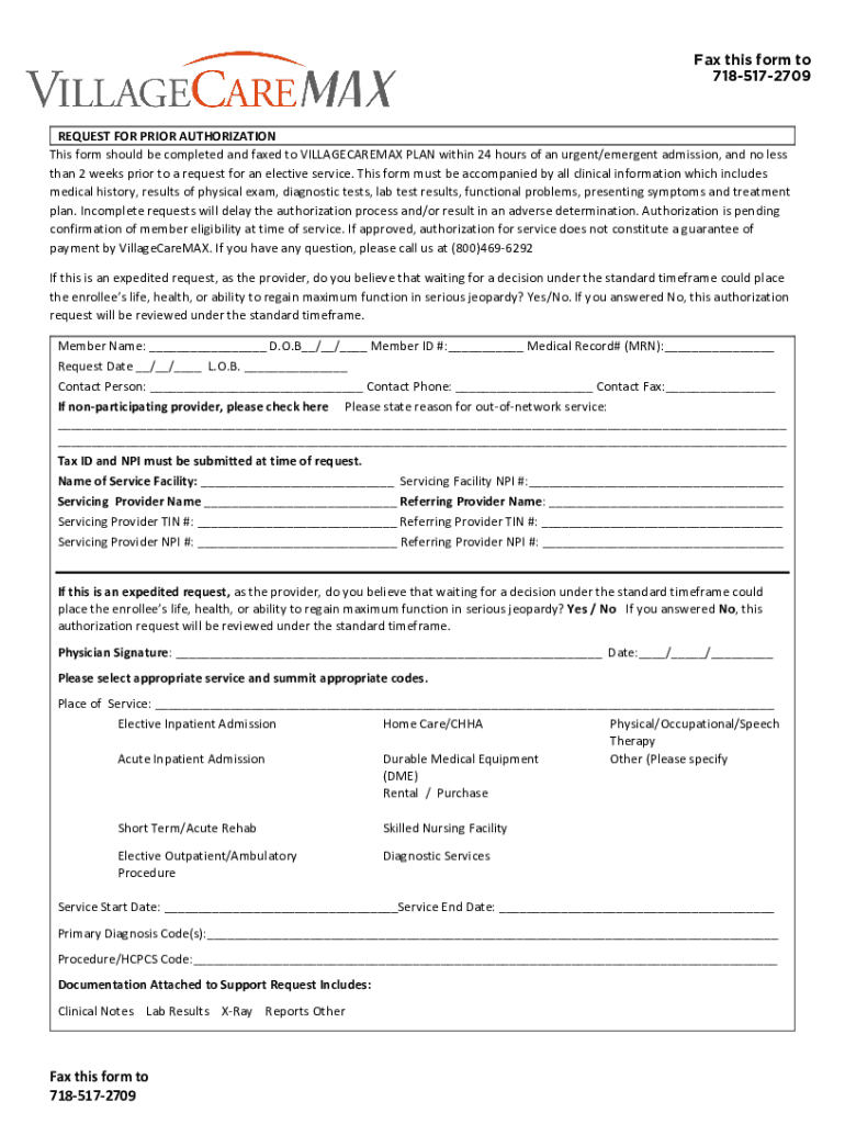 Village Care Max Prior Authorization Form Fill Online Printable Village Care Max Prior Authorization Form Fill Online Printable