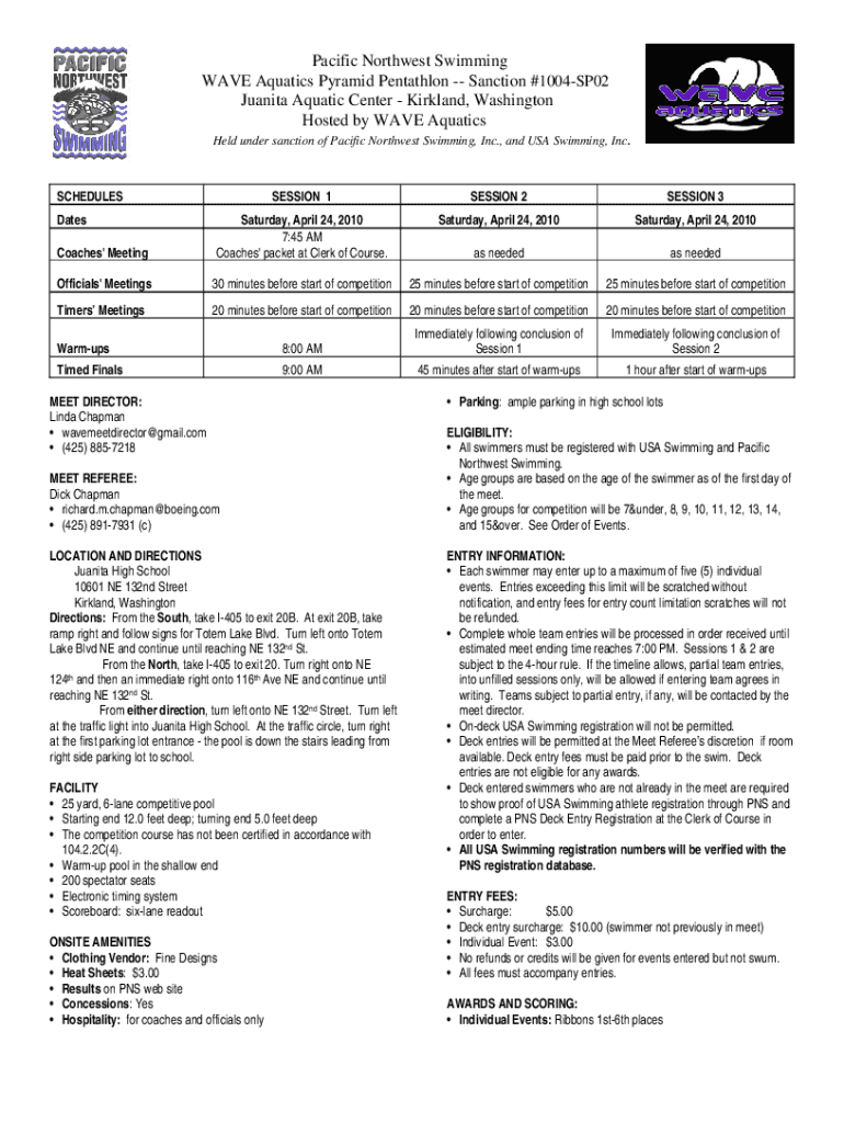Fillable Online WAVE Aquatics Pyramid Pentathlon -- Sanction #1004-SP02 ...