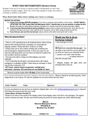 Fillable Online West End Motorsports Return Form Fax Email Print Pdffiller Fillable Online West End Motorsports Return Form Fax Email Print Pdffiller