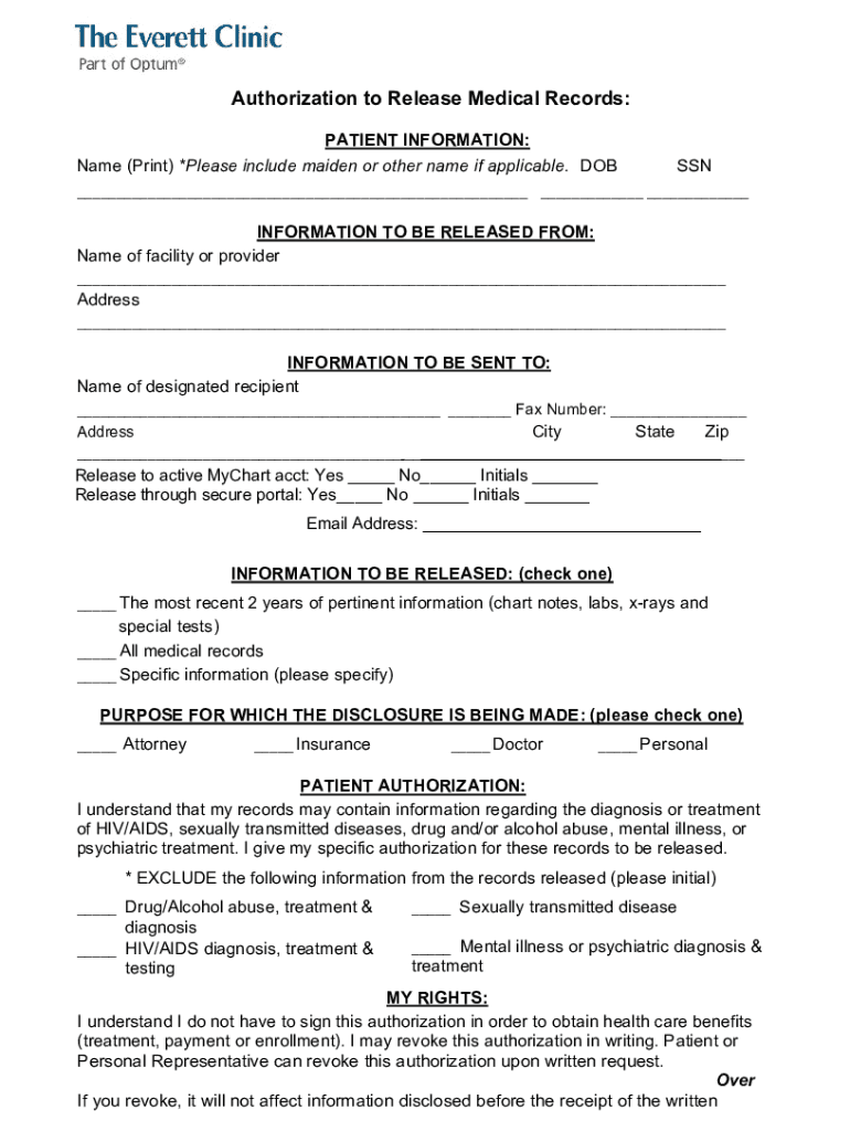 authorization release medical information blank Preview on Page 1