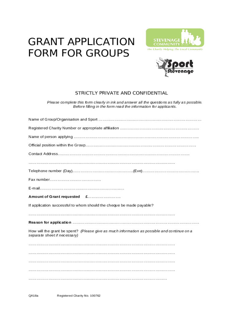 GRANT APPLICATION FOR GROUPS Doc Template pdfFiller