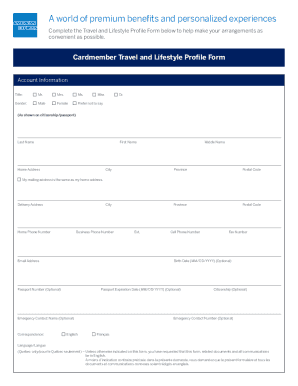 Cardmember Travel and Lifestyle Profile Form