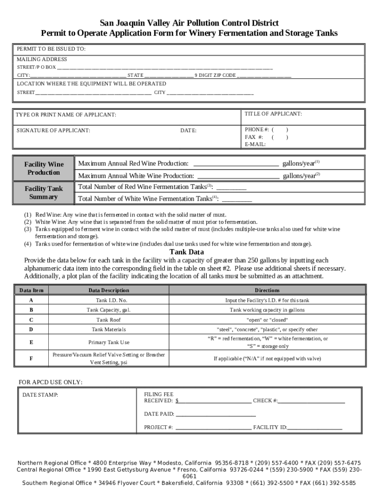Winery Supplemental Application San Joaquin Valley Doc Template