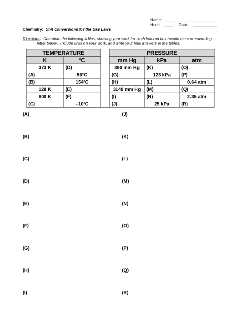 Unit Conversions for the Gas Laws. Chemistry Doc Template pdfFiller