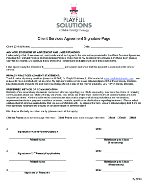 Fillable Online Client Services Agreement Signature Page Fax Email ...