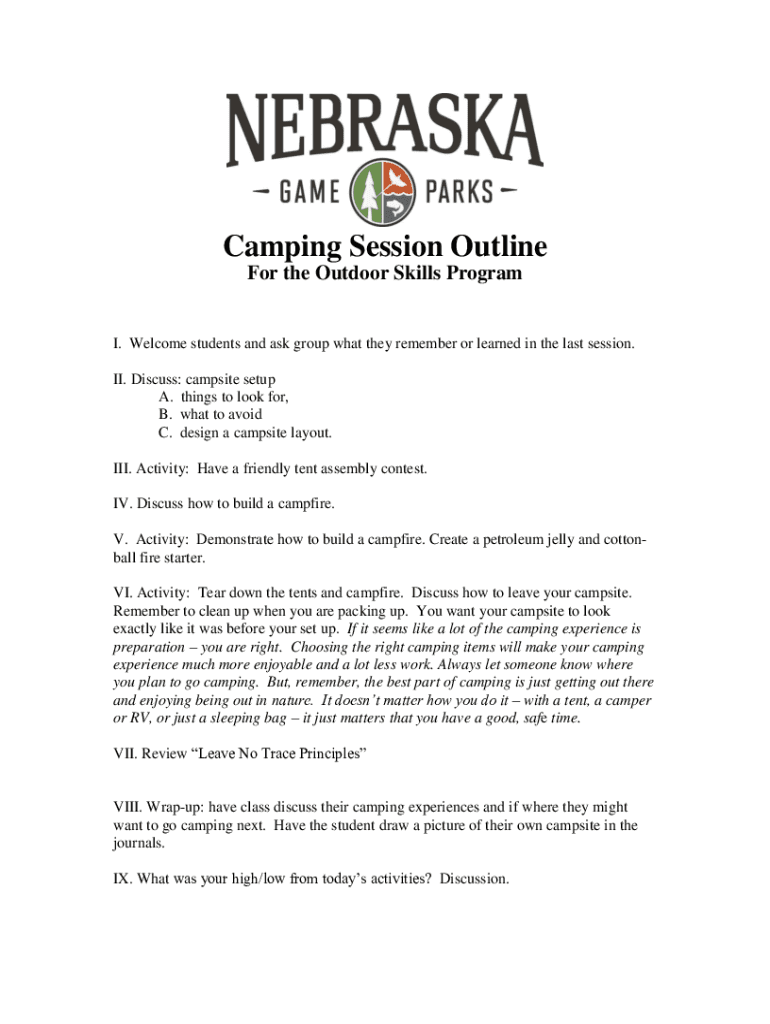 Fillable Online 10 Basic Camping Skills Every Camper Needs The