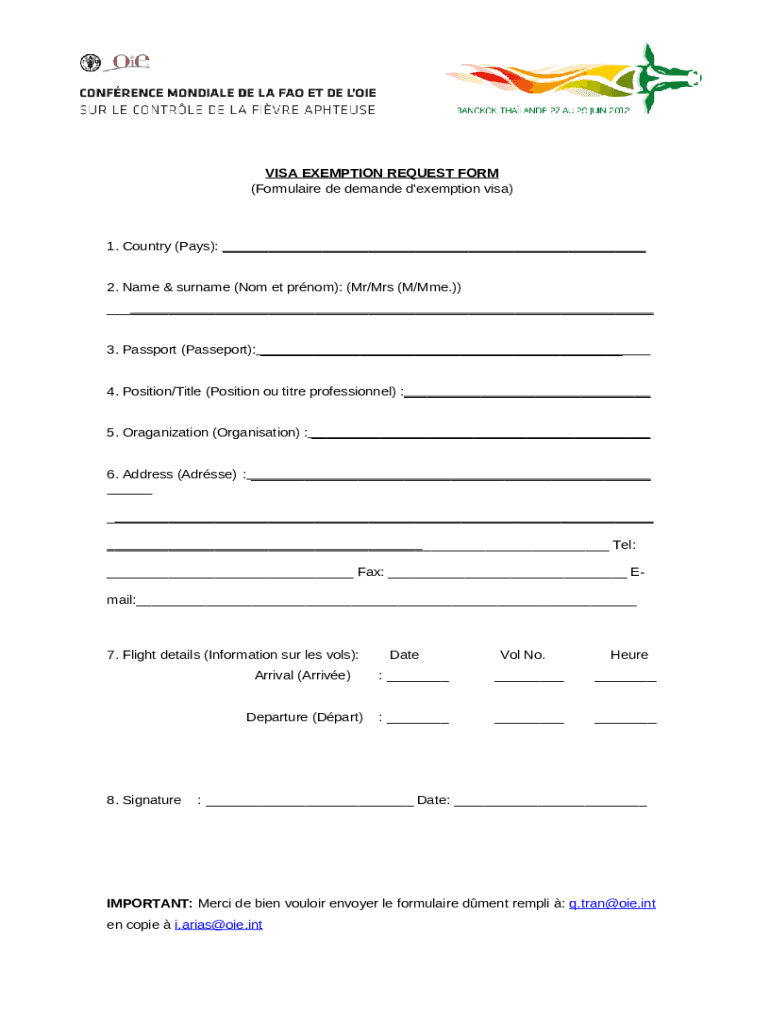 VISA EXEMPTION REQUEST Doc Template PdfFiller VISA EXEMPTION REQUEST Doc Template PdfFiller