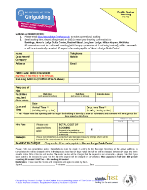 HERONS LODGE GUIDE CENTRE BOOKING FORM