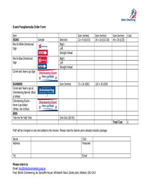 Event Paraphernalia Order Form