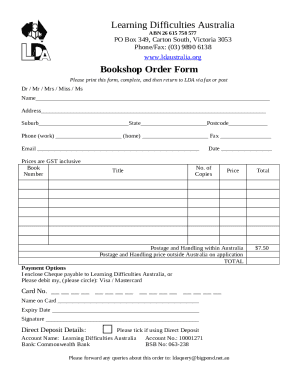 Bookshop Order Form