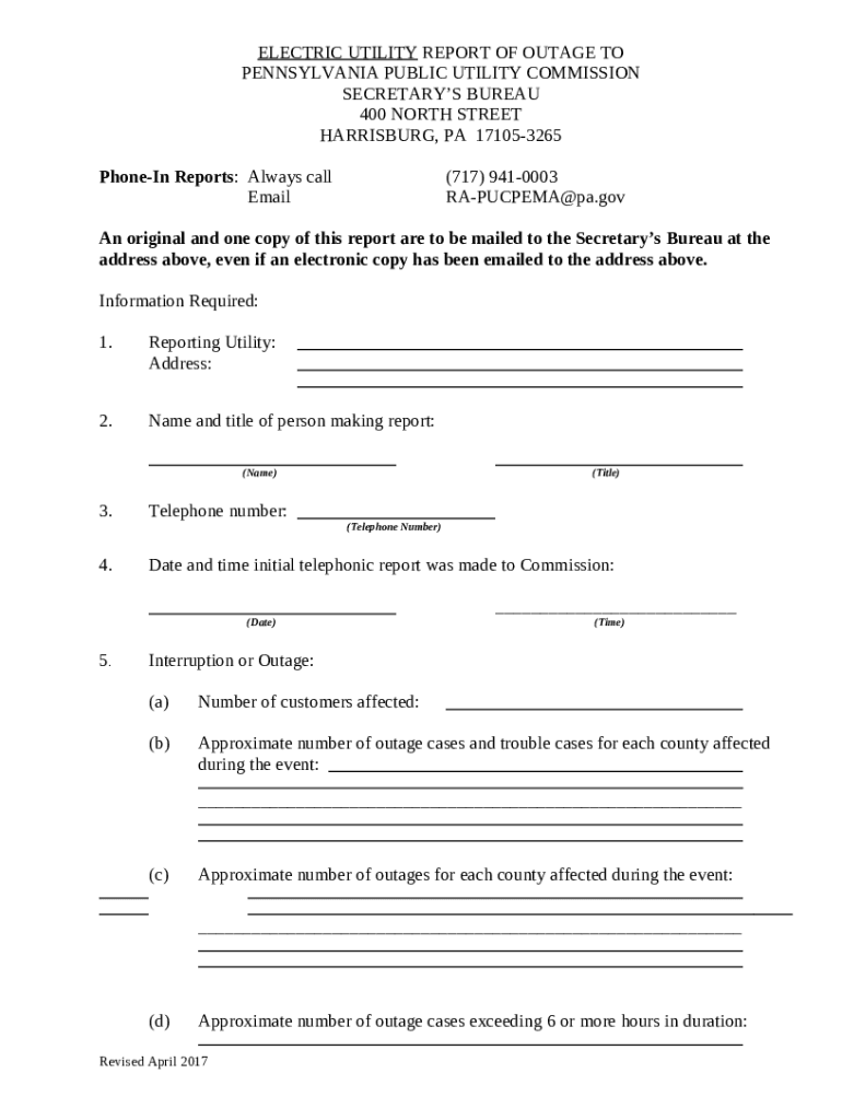  Report of Outage Doc Template pdfFiller