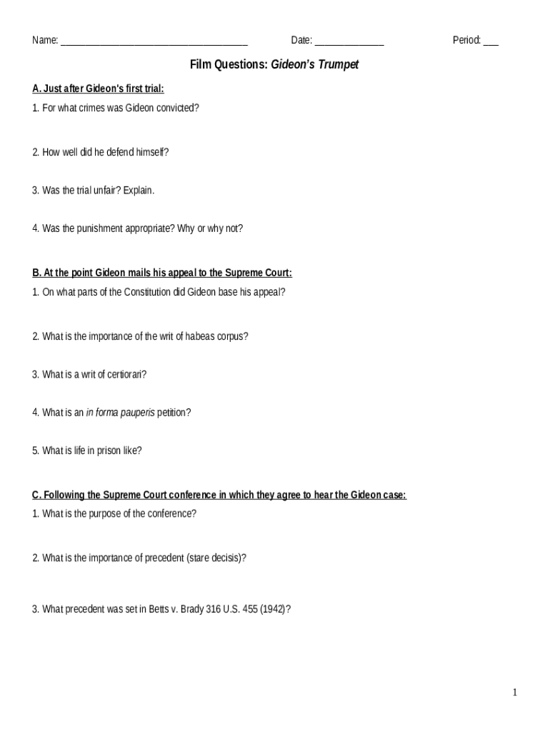 Gideons Trumpet worksheet.doc - Name Period Date Film ... Doc Template ...