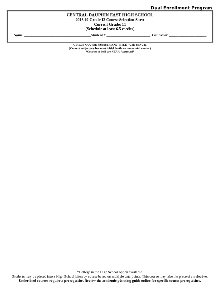2018 19 Grade 12 Course Selection Sheet Doc Template PdfFiller 2018 19 Grade 12 Course Selection Sheet Doc Template PdfFiller