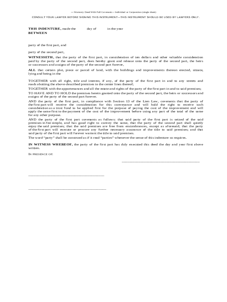 Warranty Deed w Full Covenants The Judicial Title Doc Template