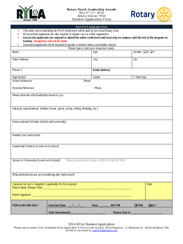 2014 RYLA Application Hillsboro City Schools Doc Template pdfFiller