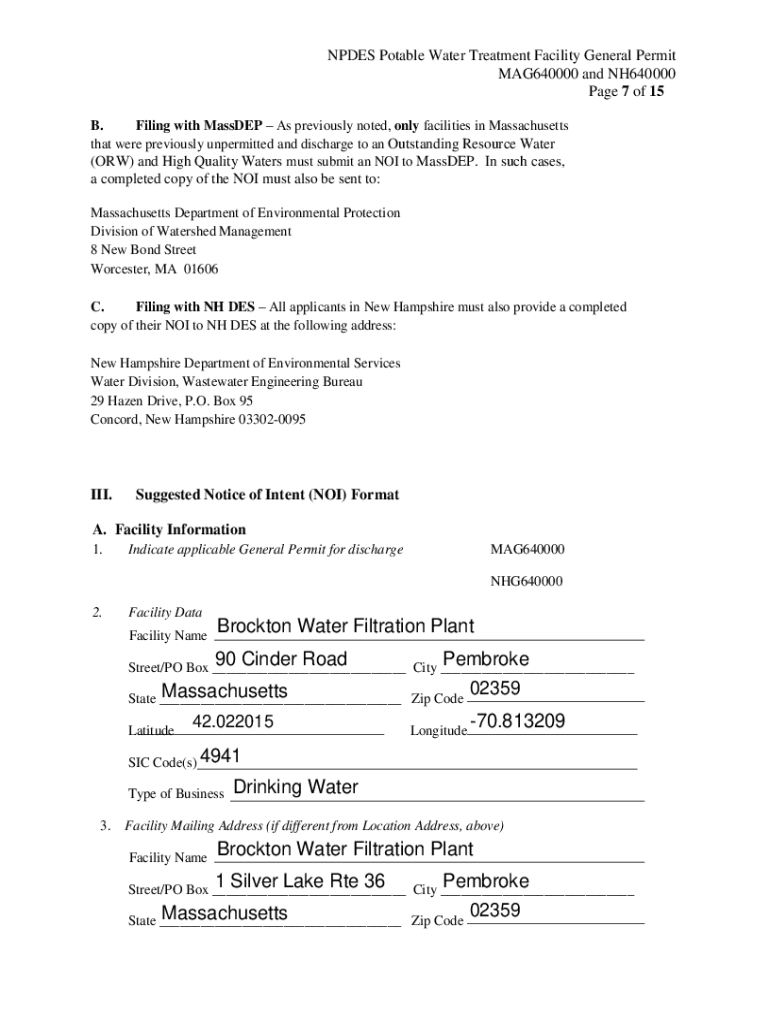 Fillable Online Potable Water Treatment Facility General Permit (PWTF