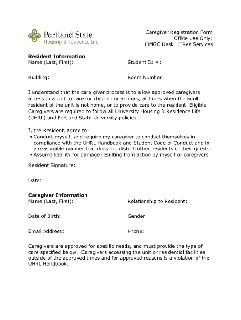 Fillable Online Caregiver Registration Form Fax Email Print pdfFiller